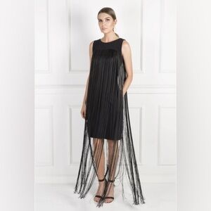 ALEXIS Designer Fringe Tassel Little Black Mini boho Dress Sleeveless  Small